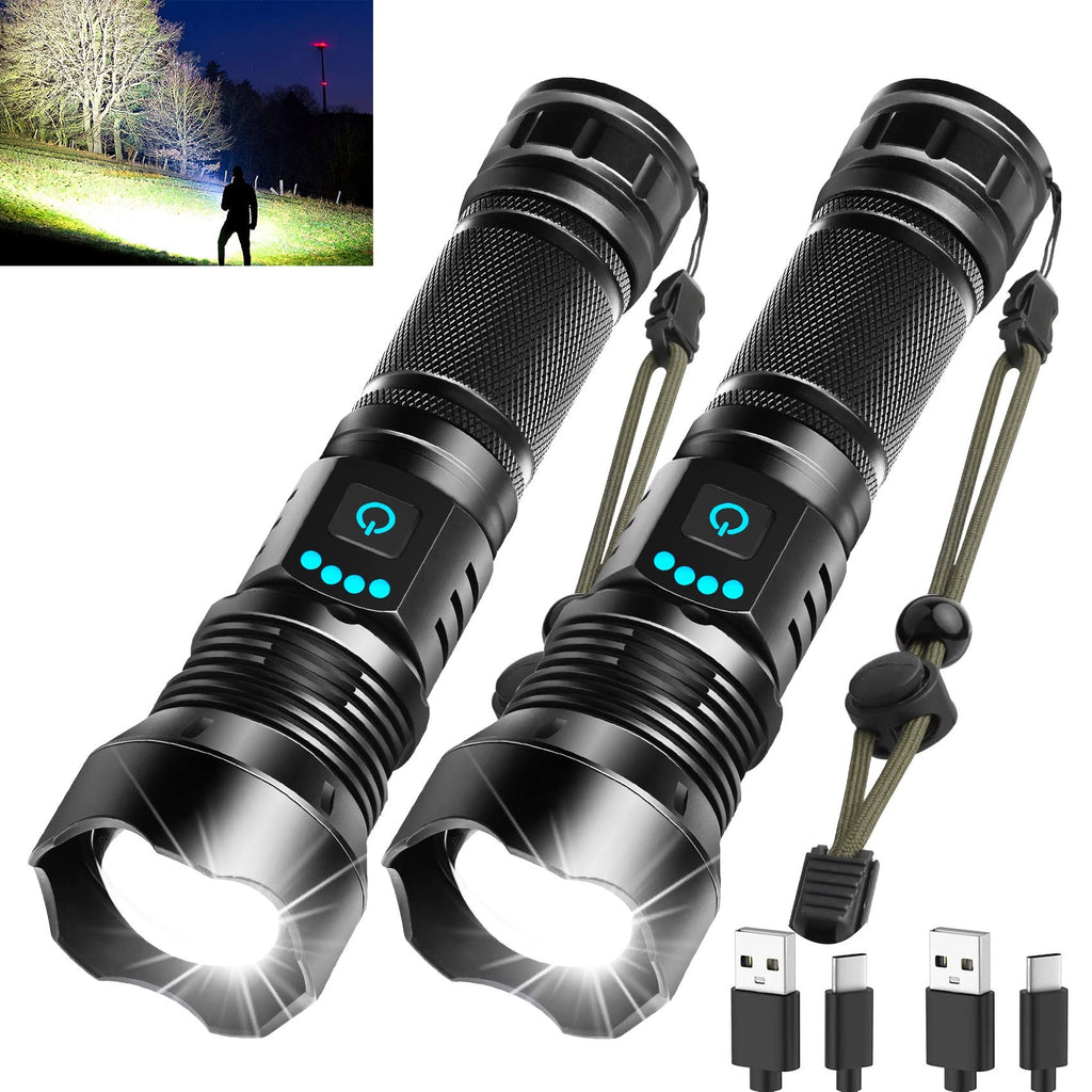 Linterna LED recargable táctica Foleto, paquete de 2 — 100000 lúmenes, 5 modos e impermeable