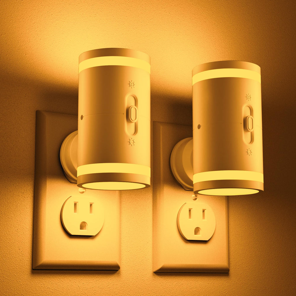 Kindeep 2 Pack Amber Night Lights — Dusk to Dawn Sensor, Dimmable 5-120Lm