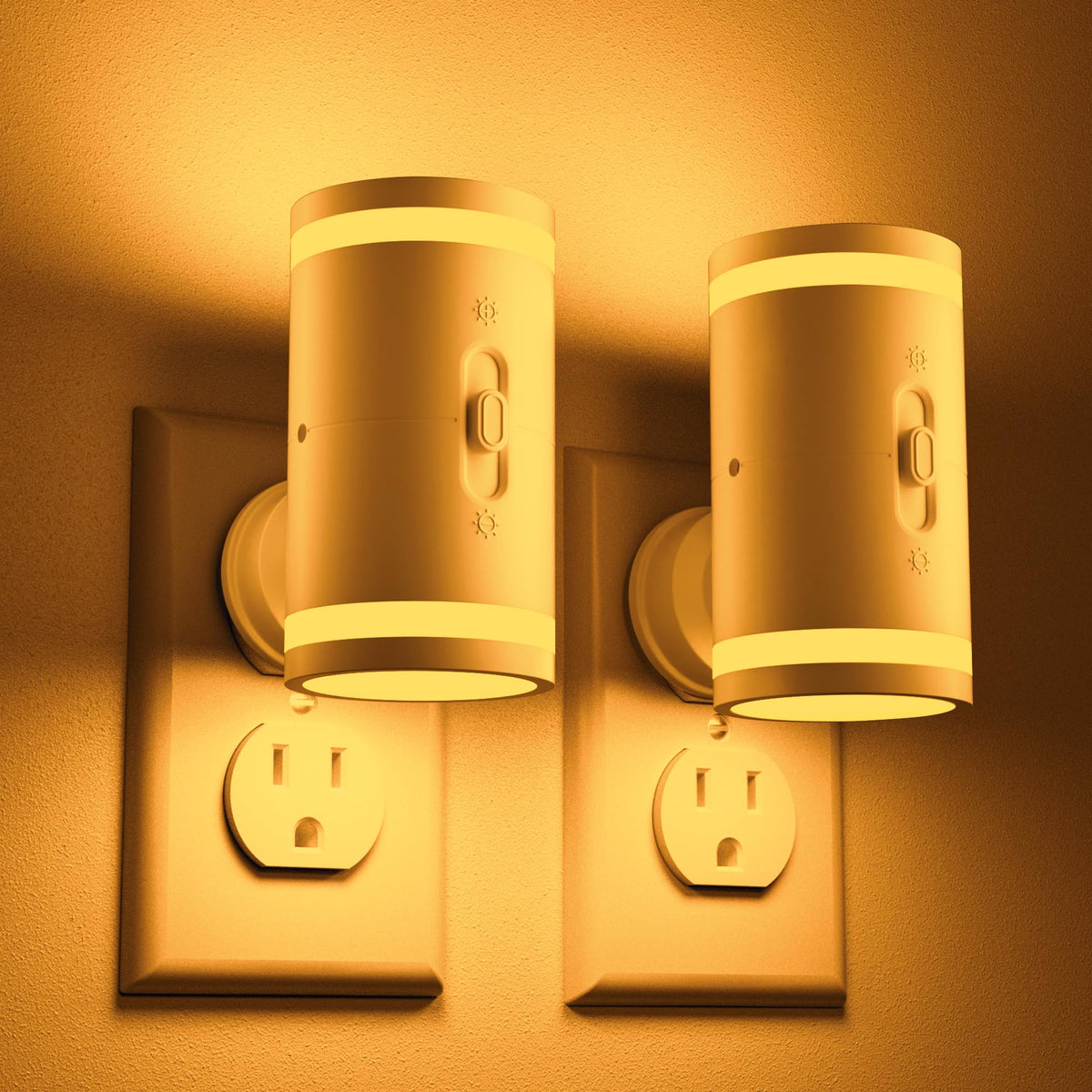 Kindeep 2 Pack Amber Night Lights — Dusk to Dawn Sensor, Dimmable 5-120Lm
