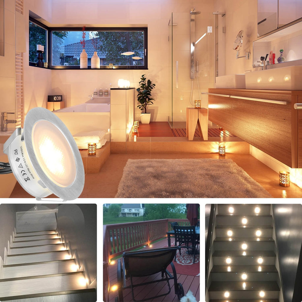 Set de 6 lumini LED Smy Lighting pentru terasă, de joasă tensiune — Impermeabile IP67, lumină albă caldă, oțel inoxidabil