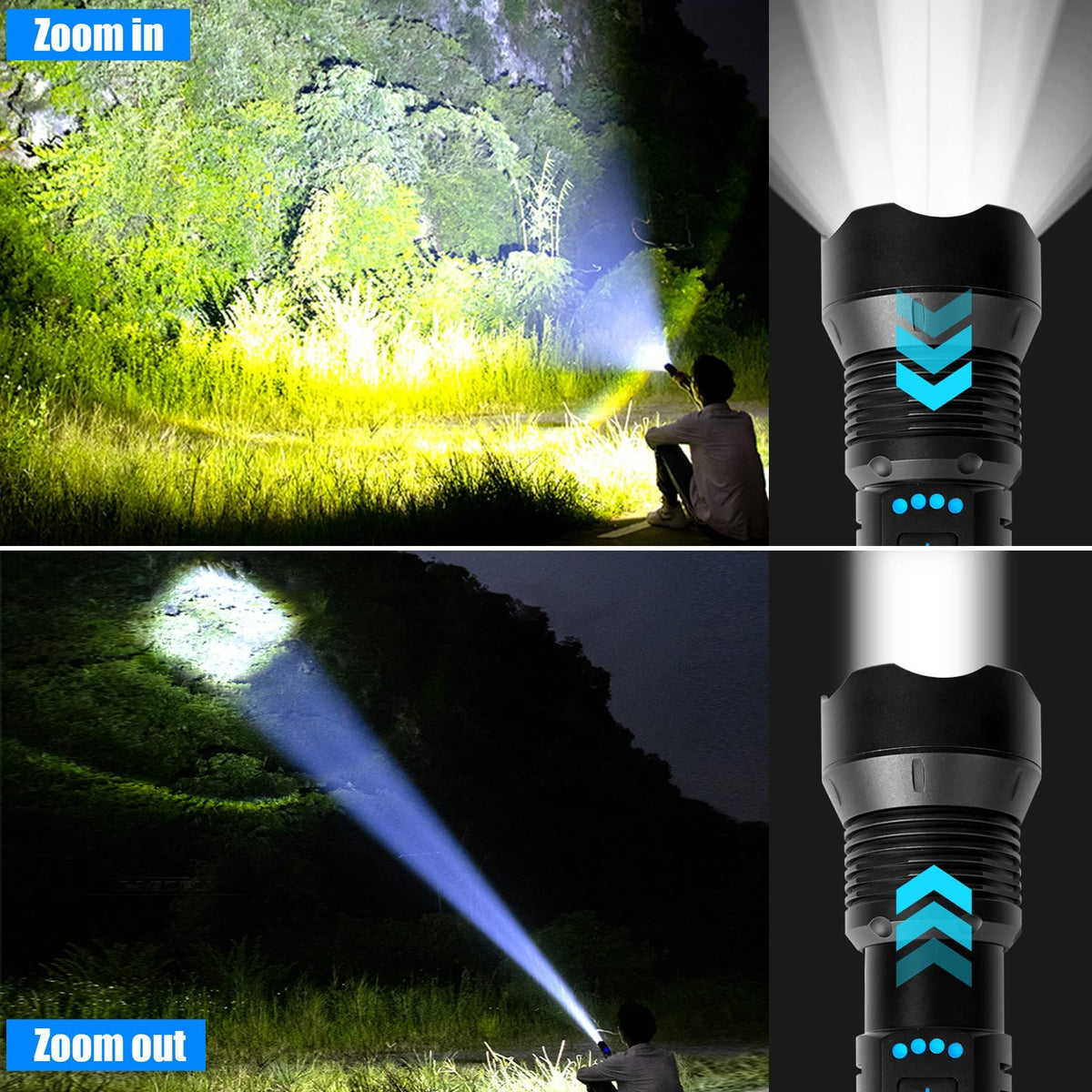 Linterna LED recargable táctica Foleto, paquete de 2 — 100000 lúmenes, 5 modos e impermeable