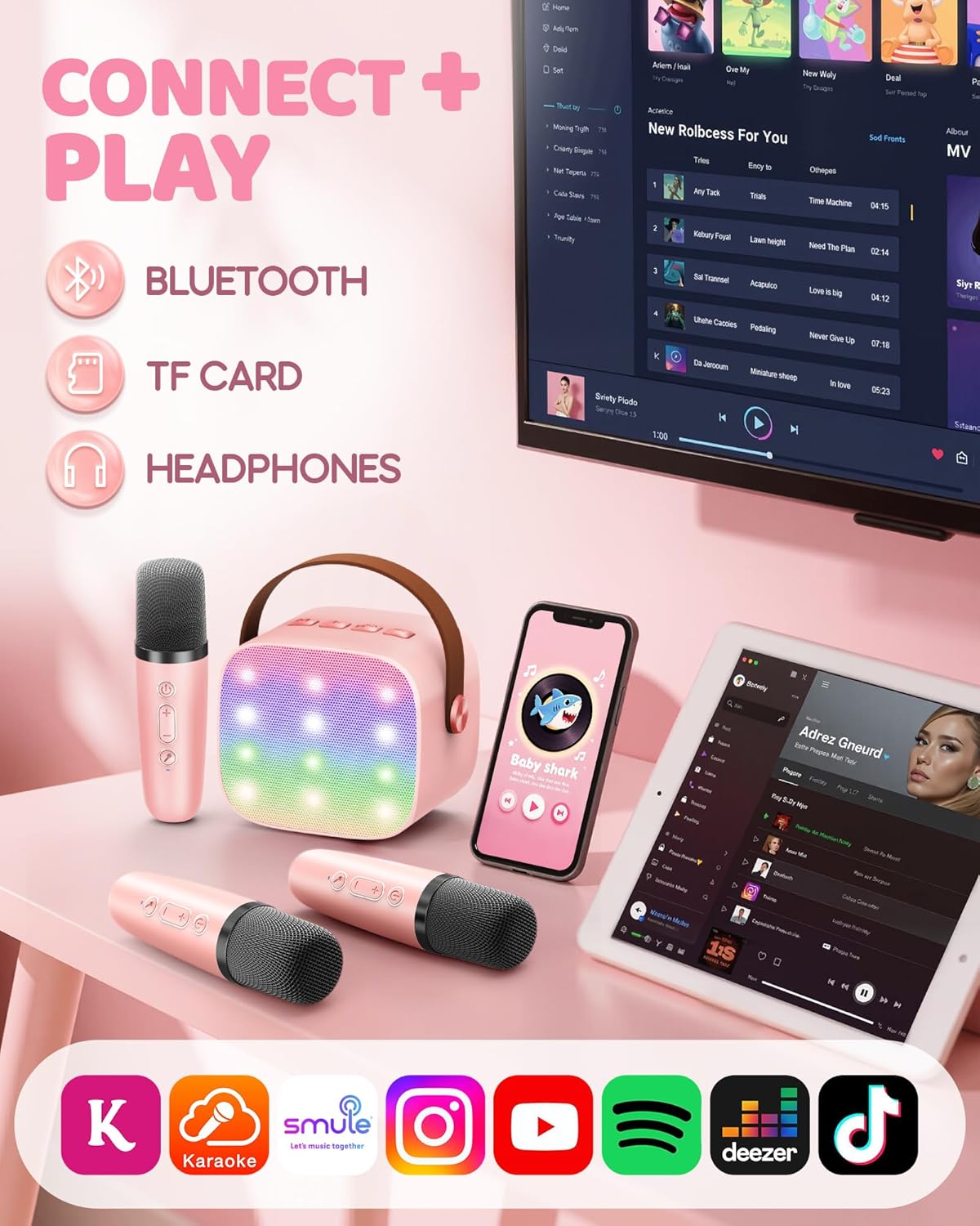 Przenośny minikaraoke Veylo — głośnik Bluetooth, 2 mikrofony bezprzewodowe