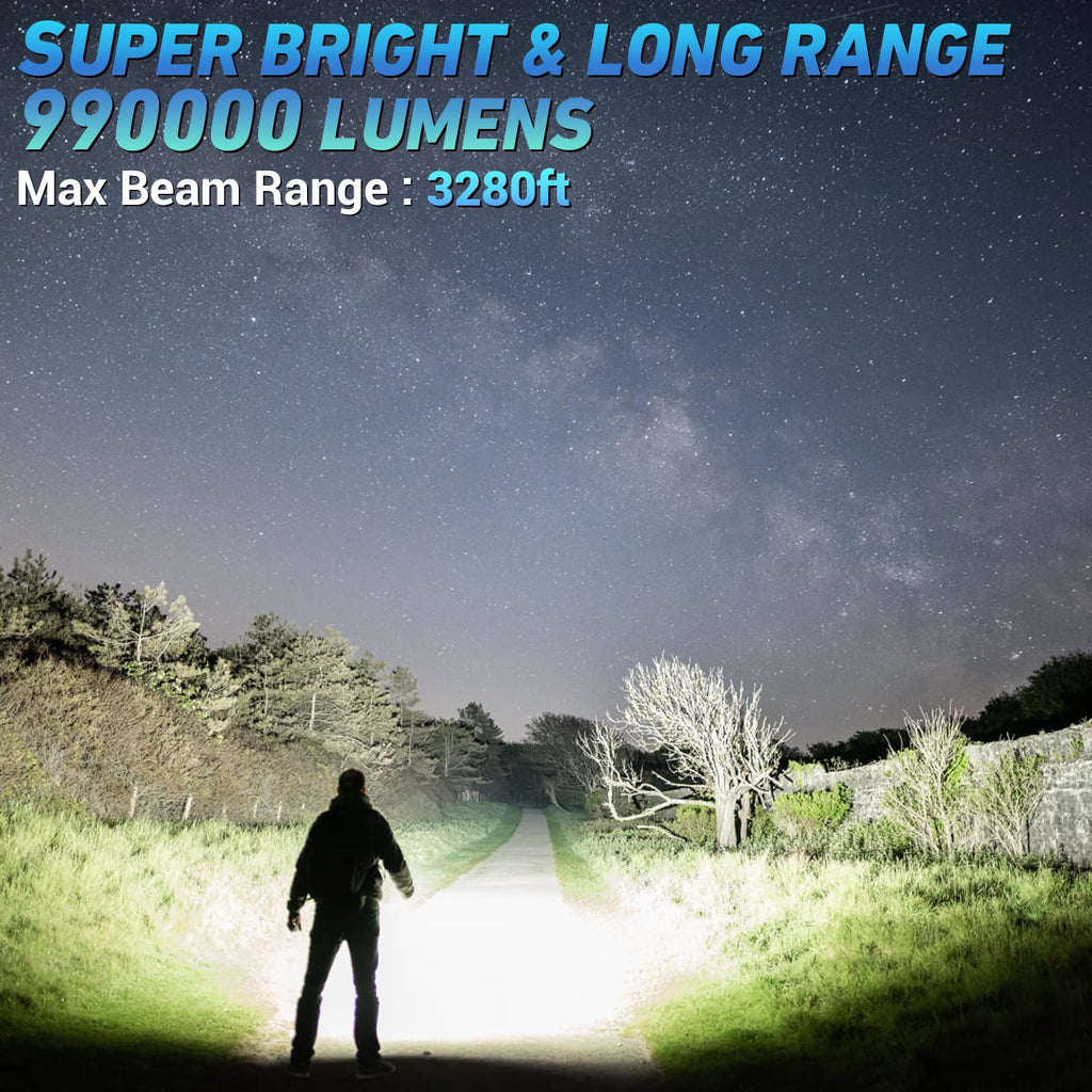 Rechargeable LED Flashlight — 990,000 Lumens, 7 Modes, IPX7 Waterproof