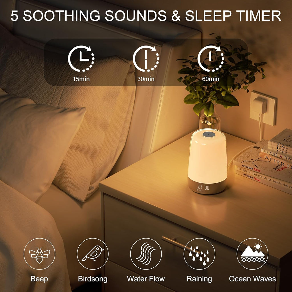 Luz de despertar Aurora — simulação do nascer e do pôr do sol, recarregável por USB-C