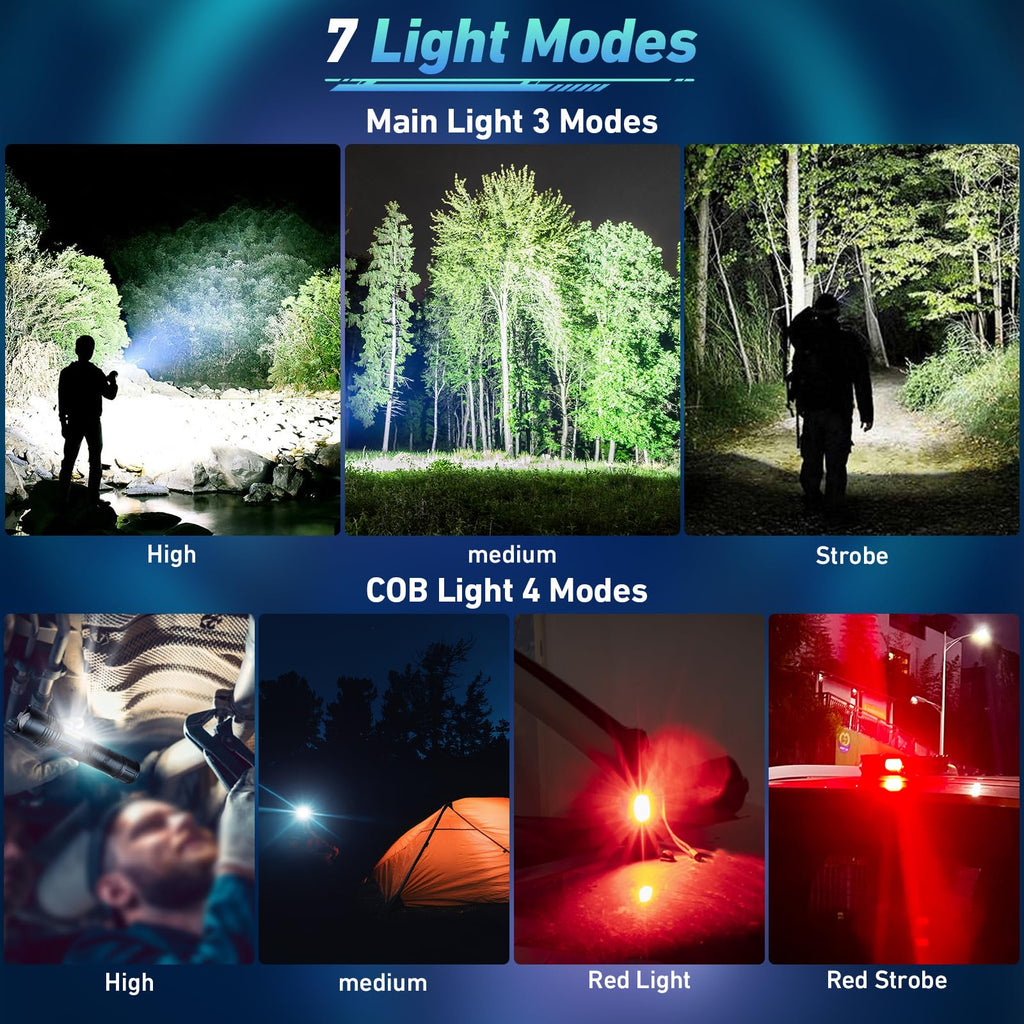 Rechargeable LED Flashlight — 990,000 Lumens, 7 Modes, IPX7 Waterproof