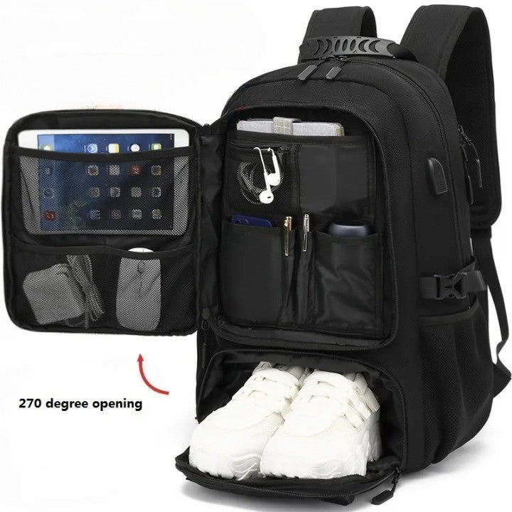 Tech Trek Pro 50-80 l-es hátizsák — beépített USB-töltőport, strapabíró kivitel, nagy kapacitás