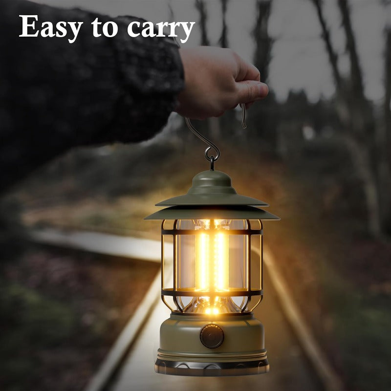 Linterna LED de camping retro - Recargable, diseño de huracán de 360 grados