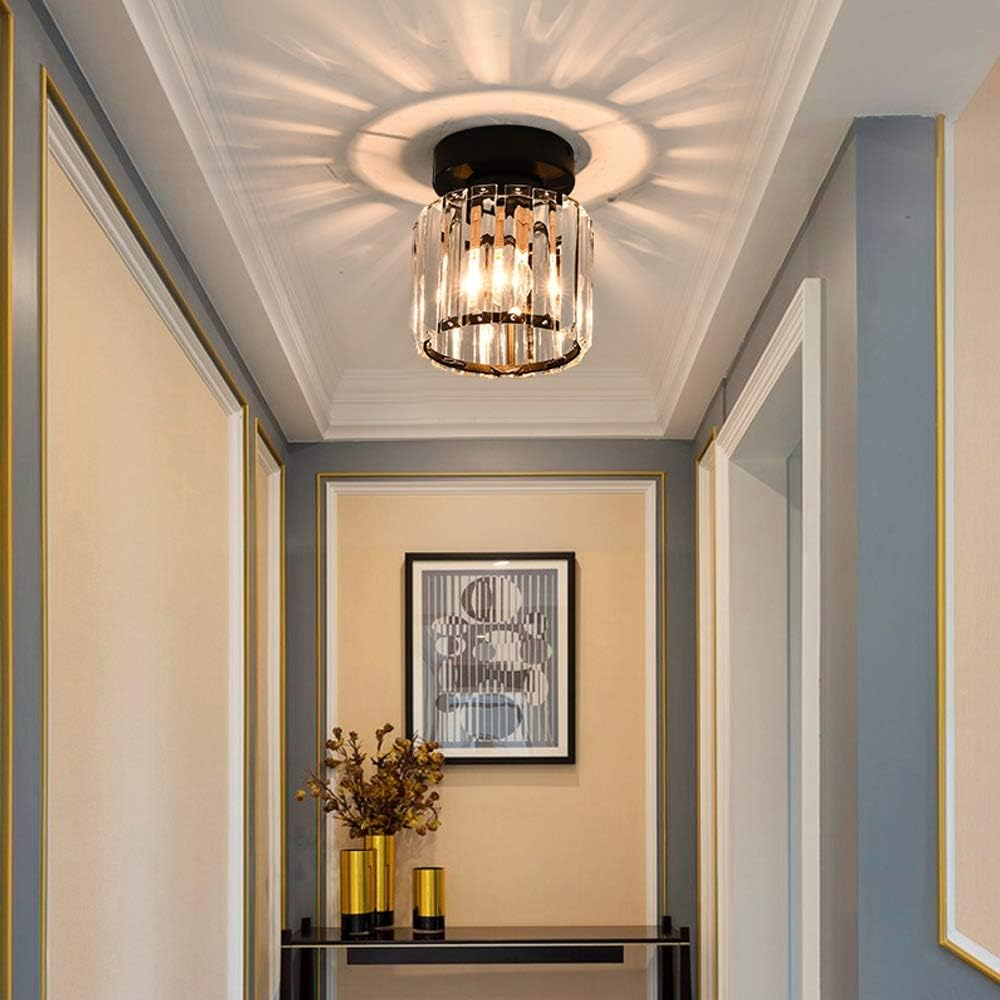 Crystal Glass Ceiling Light — Compact Design, Brass Fixture
