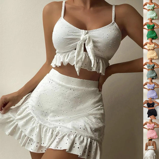 Ensemble Maillot Plage – Haut à nœud + Jupe volantée