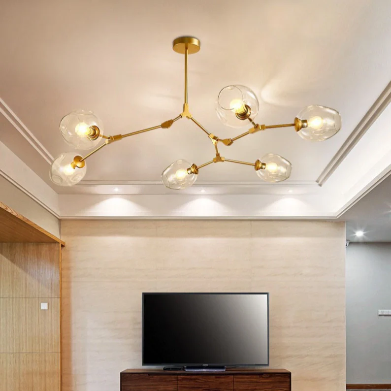 Candelabru Mid-Century din sticlă, cu bule și ramificații, pentru living, cu brațe reglabile | boxzora