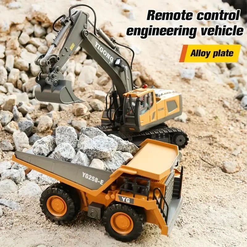 Escavatore telecomandato — Veicolo da cantiere radiocomandato con parti mobili realistiche