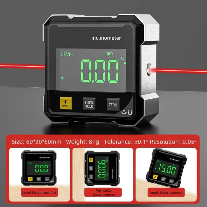 Nivel digital magnético de precisión AnglePro — resolución de 0.05°, precisión de 0.2°, buscador de ángulos compacto