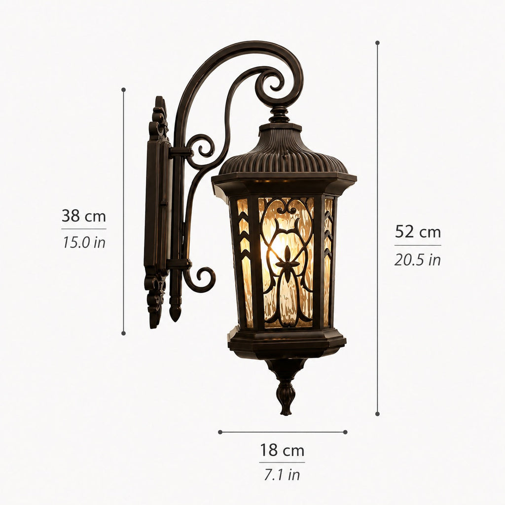 Vintage LED-vägglampa — vattentät utomhusarmatur i pressgjuten aluminium och glas