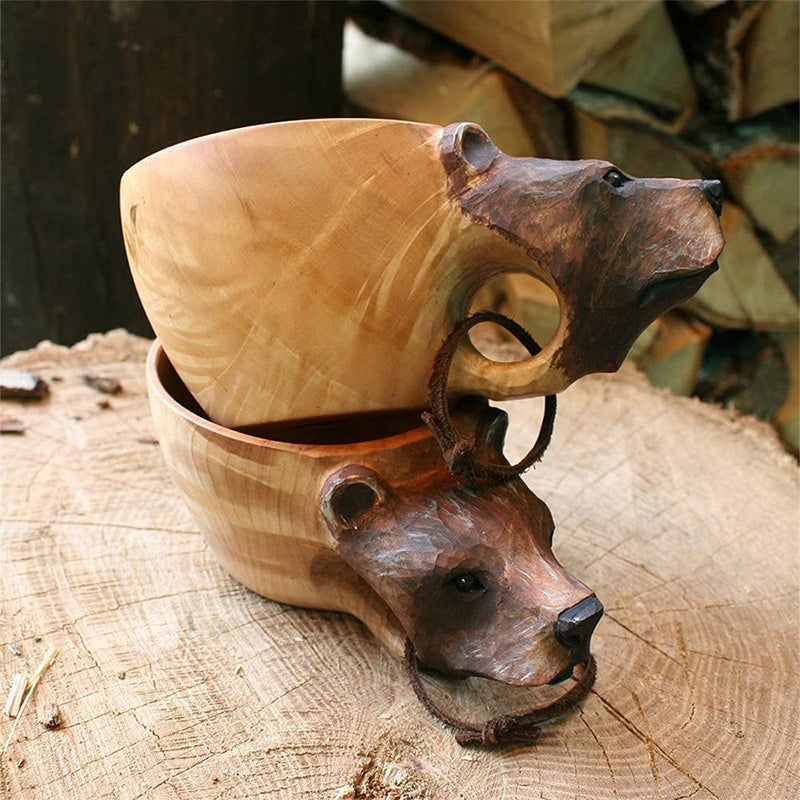 Handgemaakte houten dierenbekers — beschilderde details, 15 x 10 x 5 cm