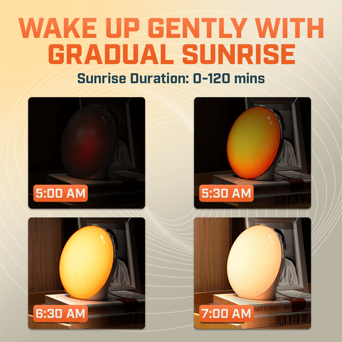 Wake-Up Sun Lamp Alarm Clock — Gradual Sunrise Glow, Customizable Sounds