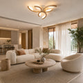 Modern Leaf Flush Mount Ceiling Light — Natural Oak Wood Base, Acrylic Diffuser, Dimmable LED Drivers, 3–5 Light Options