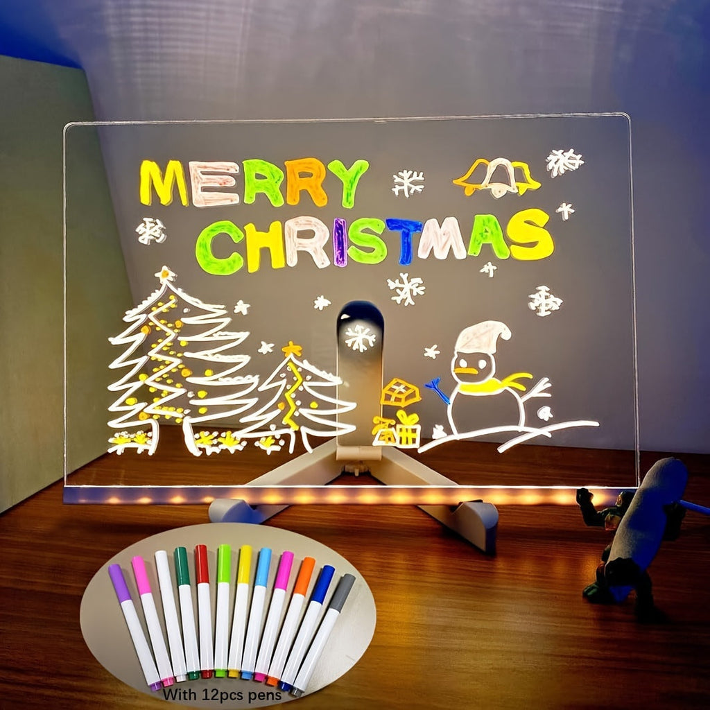 لوحة رسائل LED تعمل عبر USB — مفكرة مضيئة و12 قلمًا ملونًا