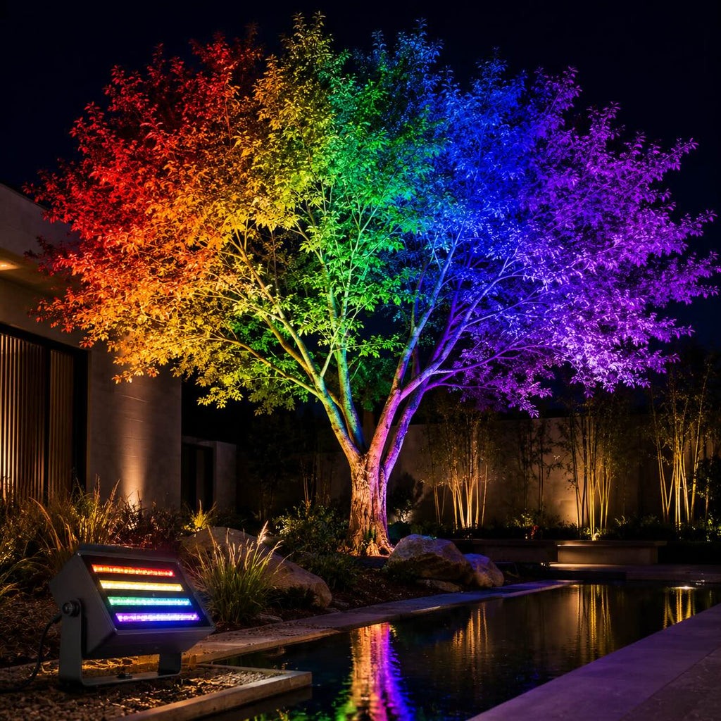 Modern Outdoor Wall-Mounted Aluminum Flood Light — Waterproof RGB LED, 48W / 72W
