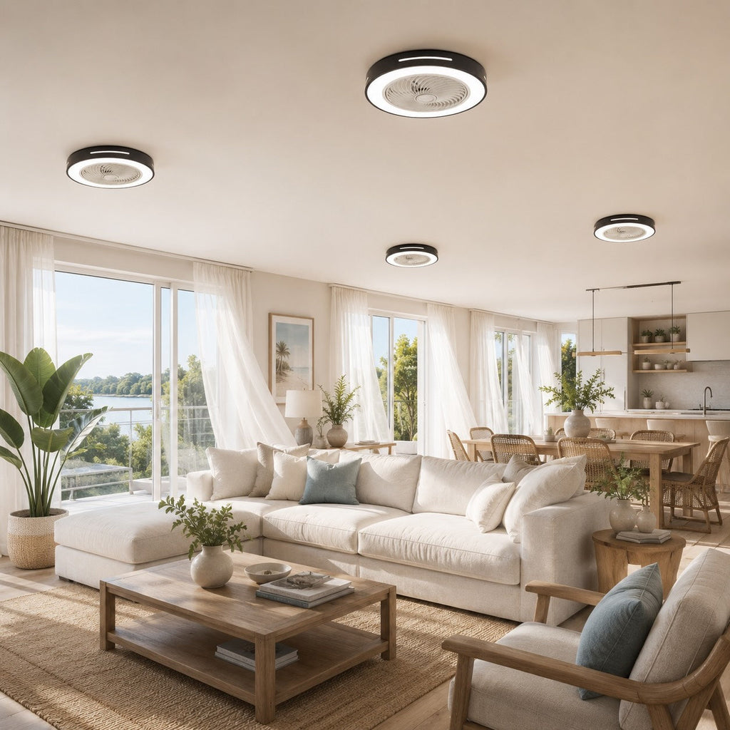 Moderner flügelloser Deckenventilator – Flächenbündige Eisenmontage, 72W LED-Leuchten, verstellbar