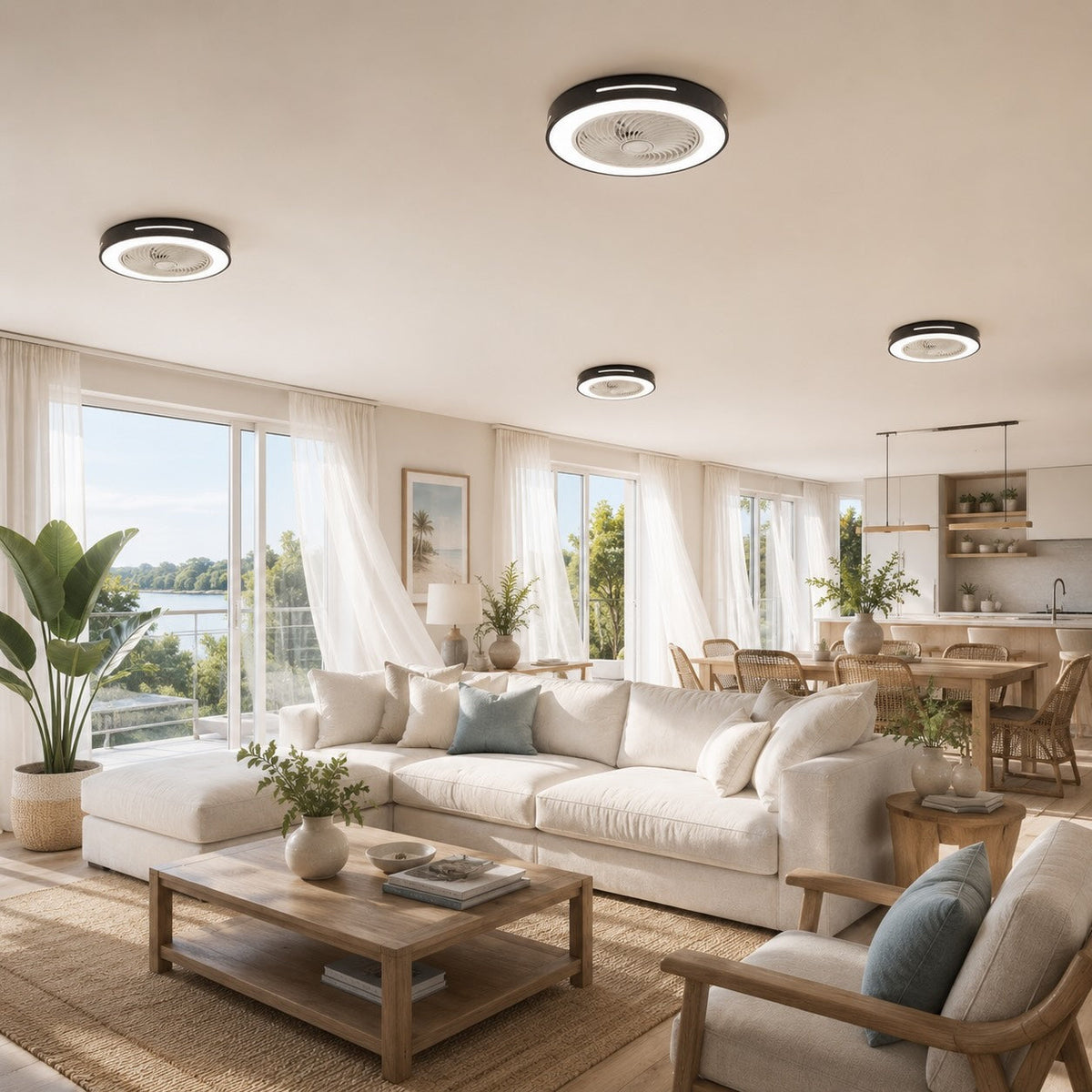 Moderner flügelloser Deckenventilator – Flächenbündige Eisenmontage, 72W LED-Leuchten, verstellbar