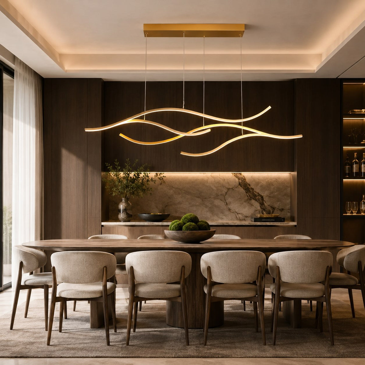 Lampada a sospensione LED moderna e regolabile — Struttura in metallo, paralume in silicone, intensità luminosa variabile