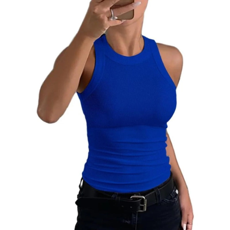 Camiseta de tirantes ligera de canalé para mujer, con espalda deportiva