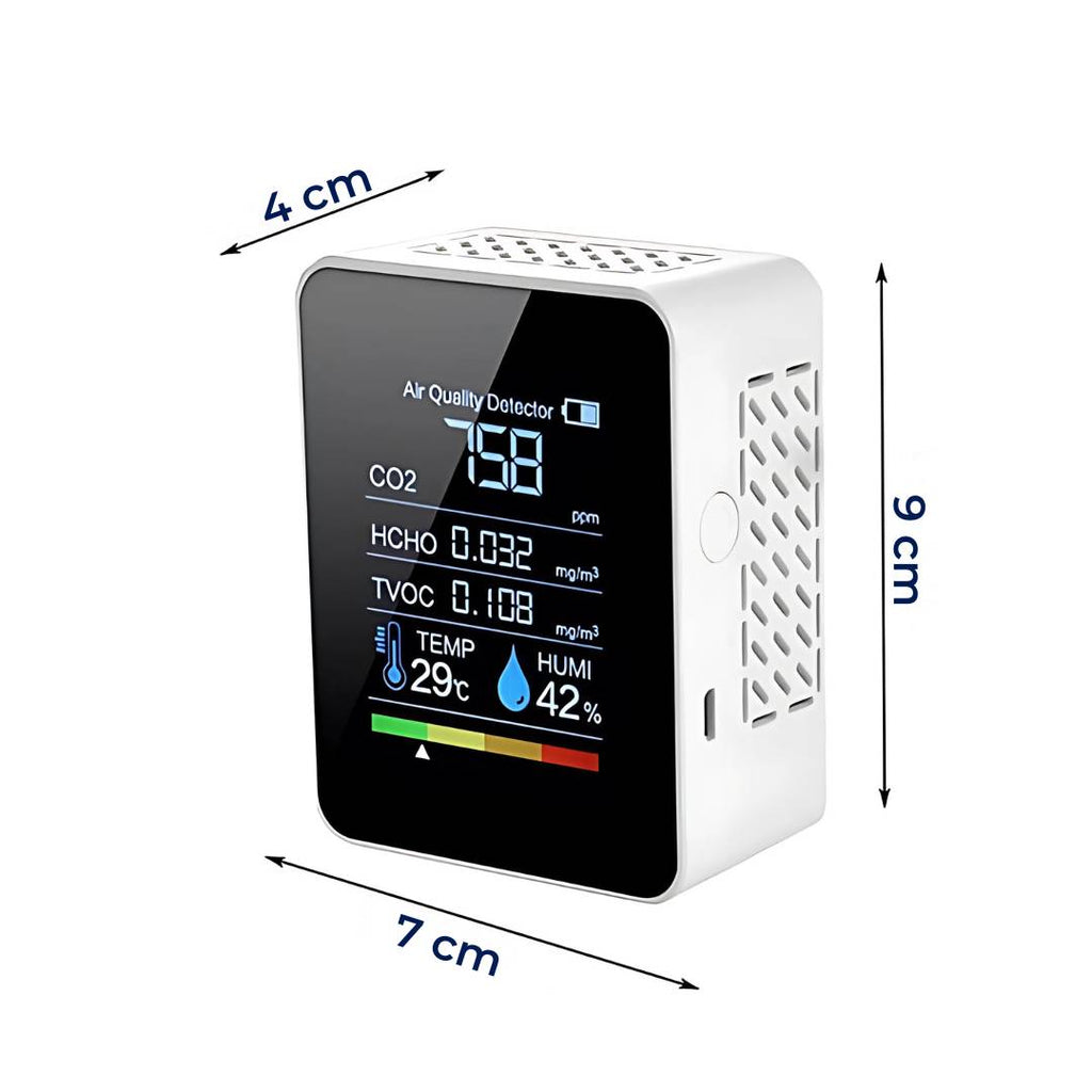 Moniteur de dioxyde de carbone CO2 — Détecteur de qualité de l’air avec enregistrement de la température, de l’humidité, des niveaux de COVT et de HCHO, et alertes en temps réel