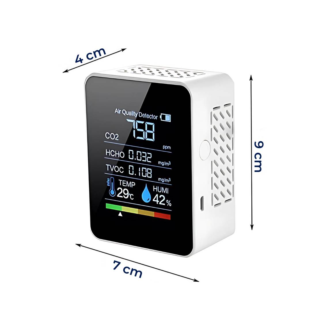 Moniteur de dioxyde de carbone CO2 — Détecteur de qualité de l’air avec enregistrement de la température, de l’humidité, des niveaux de COVT et de HCHO, et alertes en temps réel