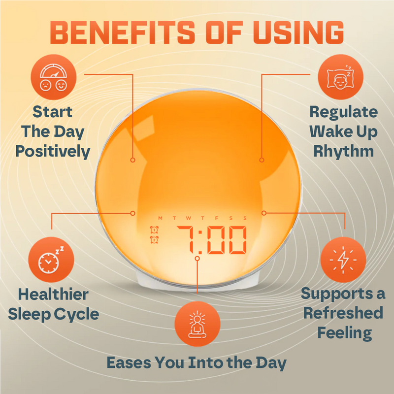 Wake-Up Sun Lamp Alarm Clock — Gradual Sunrise Glow, Customizable Sounds