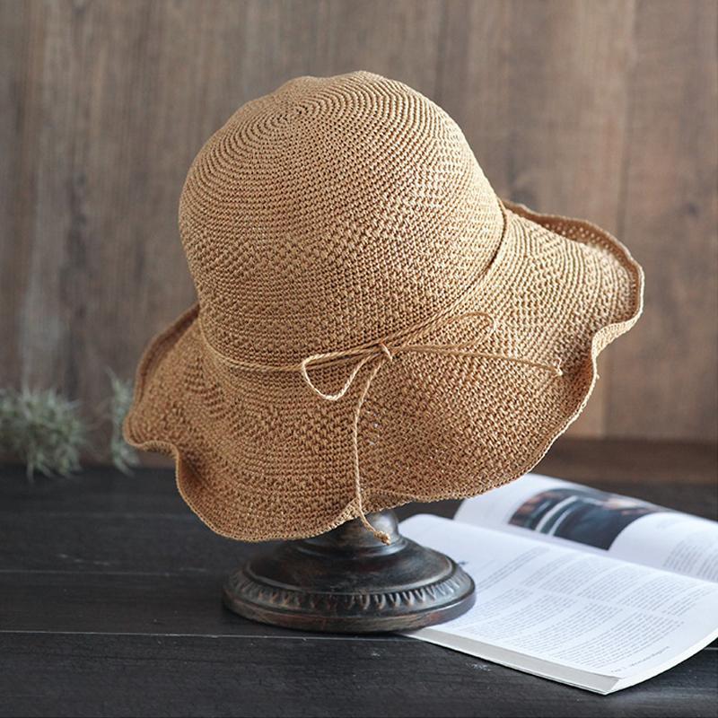 Foldable Straw Hat — Adjustable Fit, Decorative Bow & Wire Rim