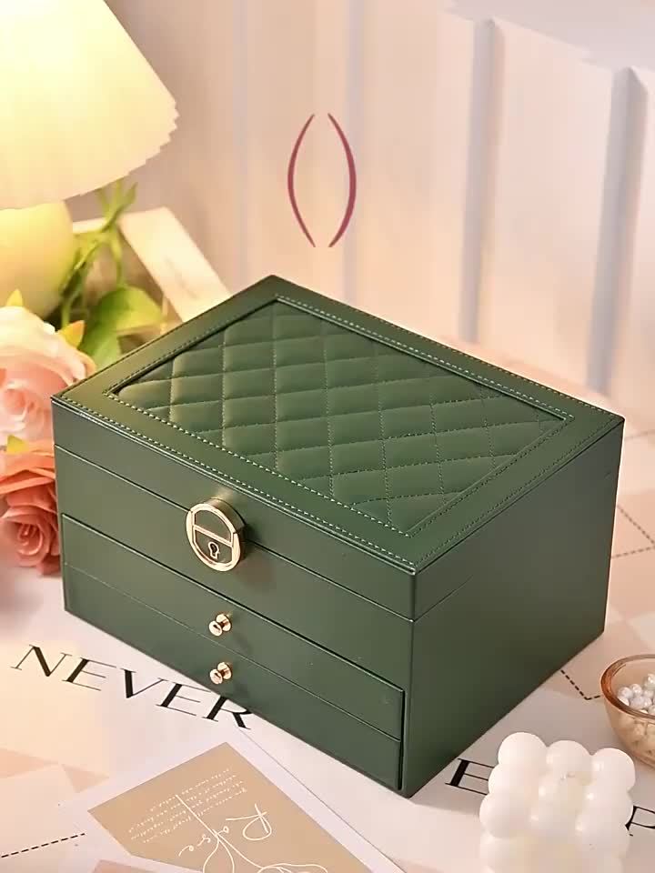Cutie premium din piele pentru organizarea bijuteriilor — compartimente cu sertare multiple