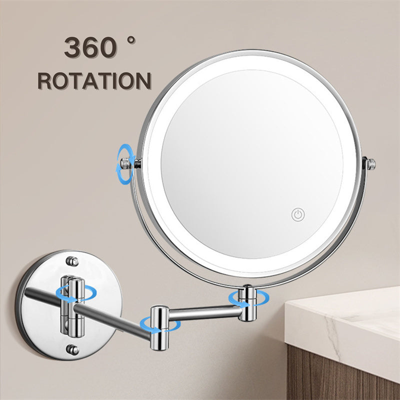 Rechargeable Wall Mounted Shaving Mirror — 360° Rotation Stand, 1X/10X Dual Magnification, Adjustable LED Lighting
