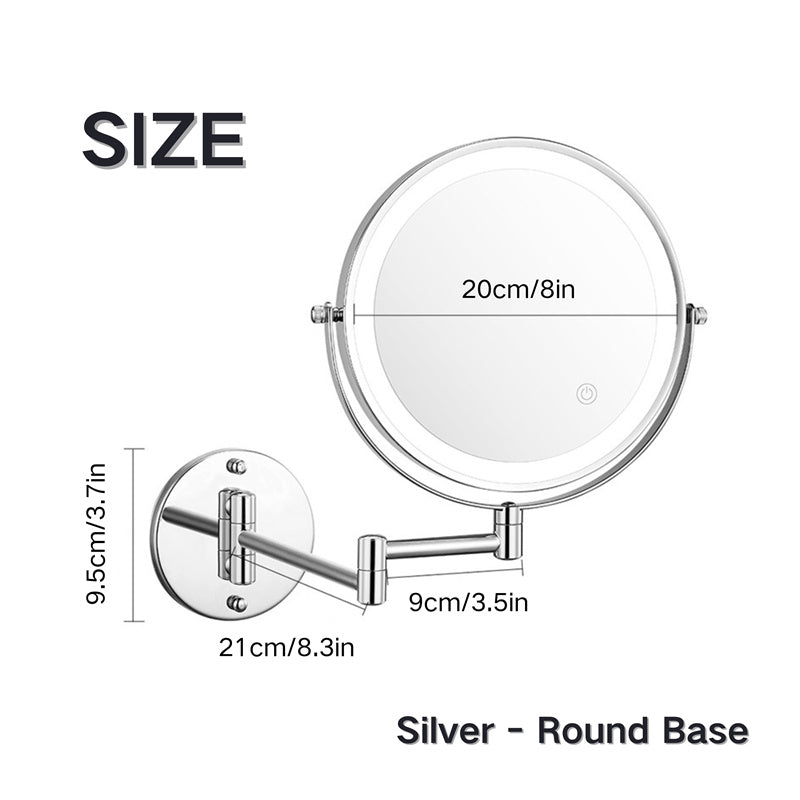 Rechargeable Wall Mounted Shaving Mirror — 360° Rotation Stand, 1X/10X Dual Magnification, Adjustable LED Lighting