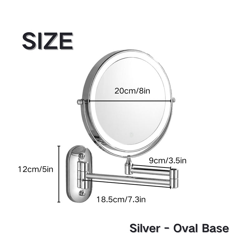 Rechargeable Wall Mounted Shaving Mirror — 360° Rotation Stand, 1X/10X Dual Magnification, Adjustable LED Lighting