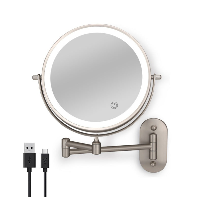 Rechargeable Wall Mounted Shaving Mirror — 360° Rotation Stand, 1X/10X Dual Magnification, Adjustable LED Lighting