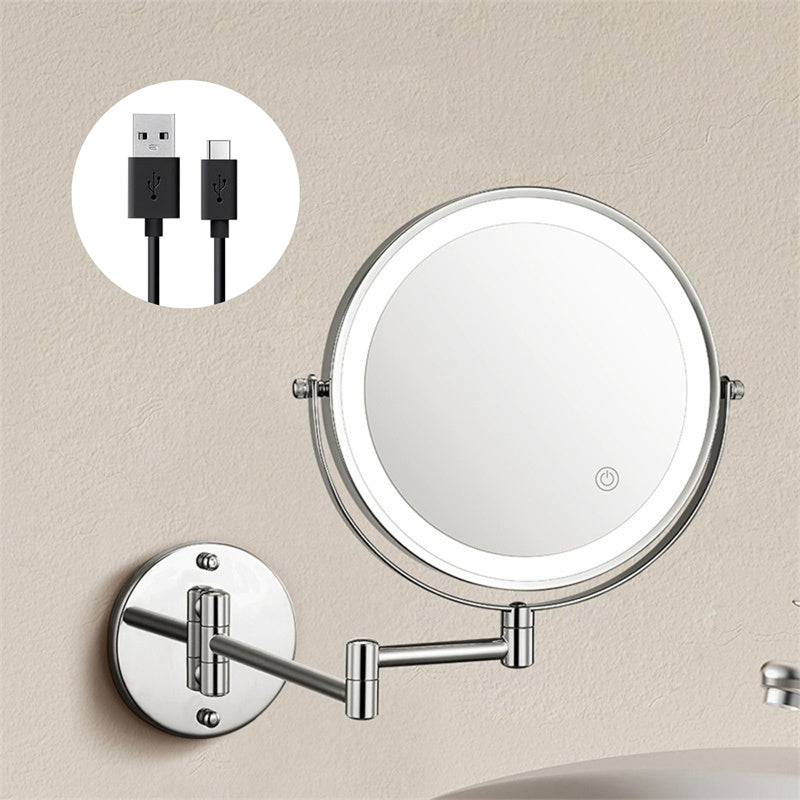 Rechargeable Wall Mounted Shaving Mirror — 360° Rotation Stand, 1X/10X Dual Magnification, Adjustable LED Lighting