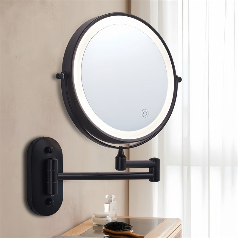 Rechargeable Wall Mounted Shaving Mirror — 360° Rotation Stand, 1X/10X Dual Magnification, Adjustable LED Lighting
