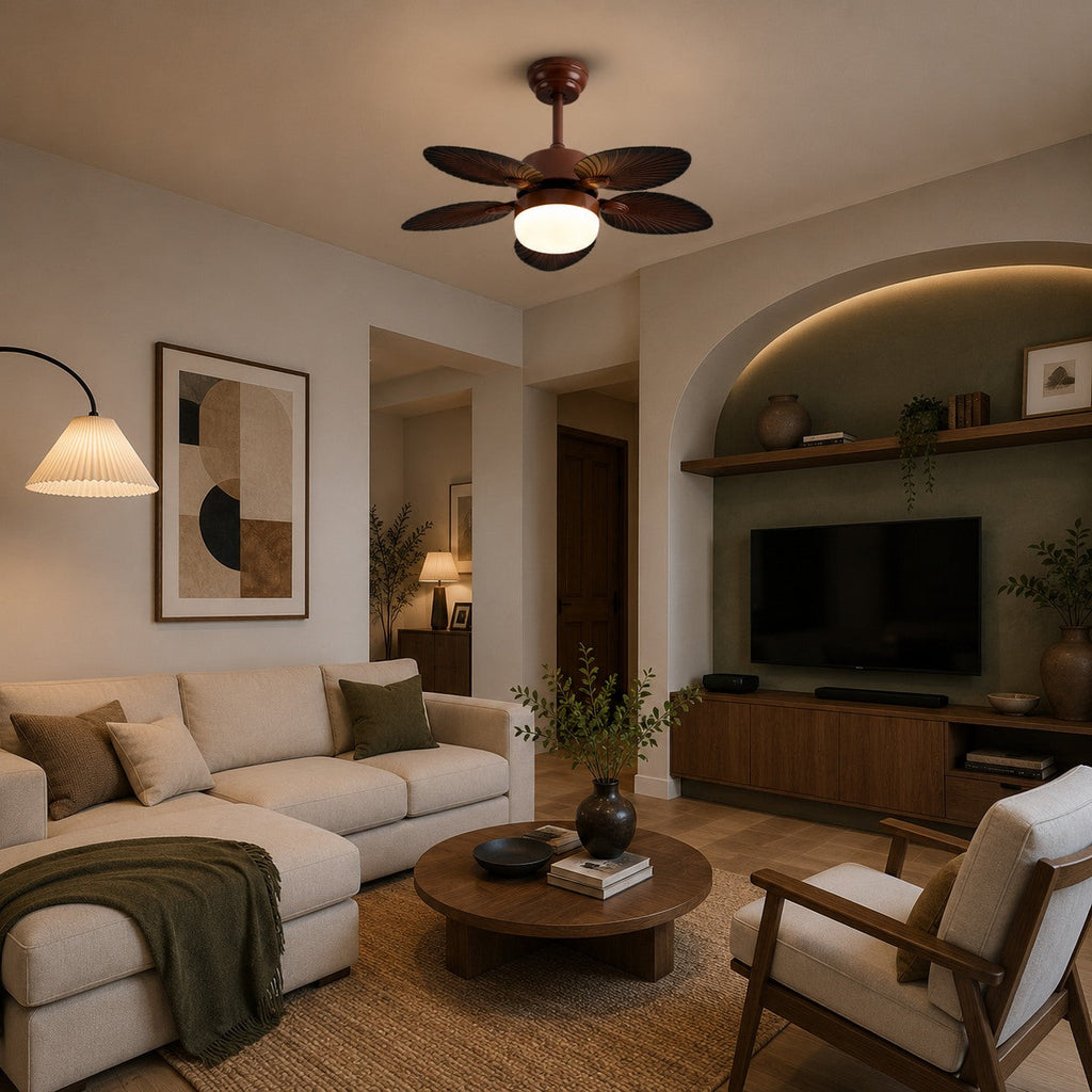 Antique Style Ceiling Fan Lamp — Dimmable LED Illumination, Remote Control Unit, Copper Motor Core