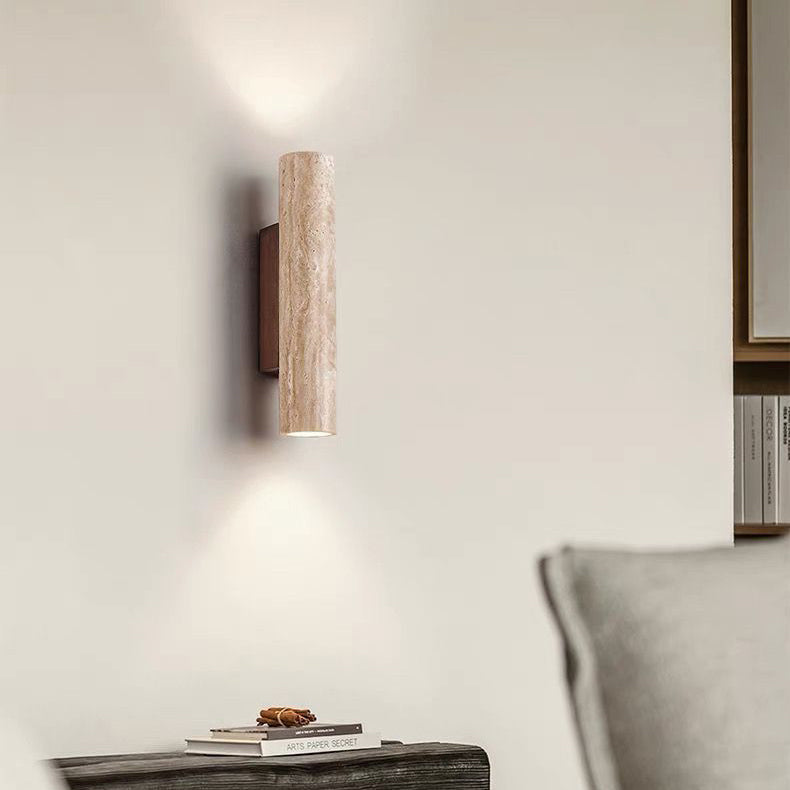 Lampada da parete in travertino a 2 luci Nordivea — Struttura in legno, design scandinavo