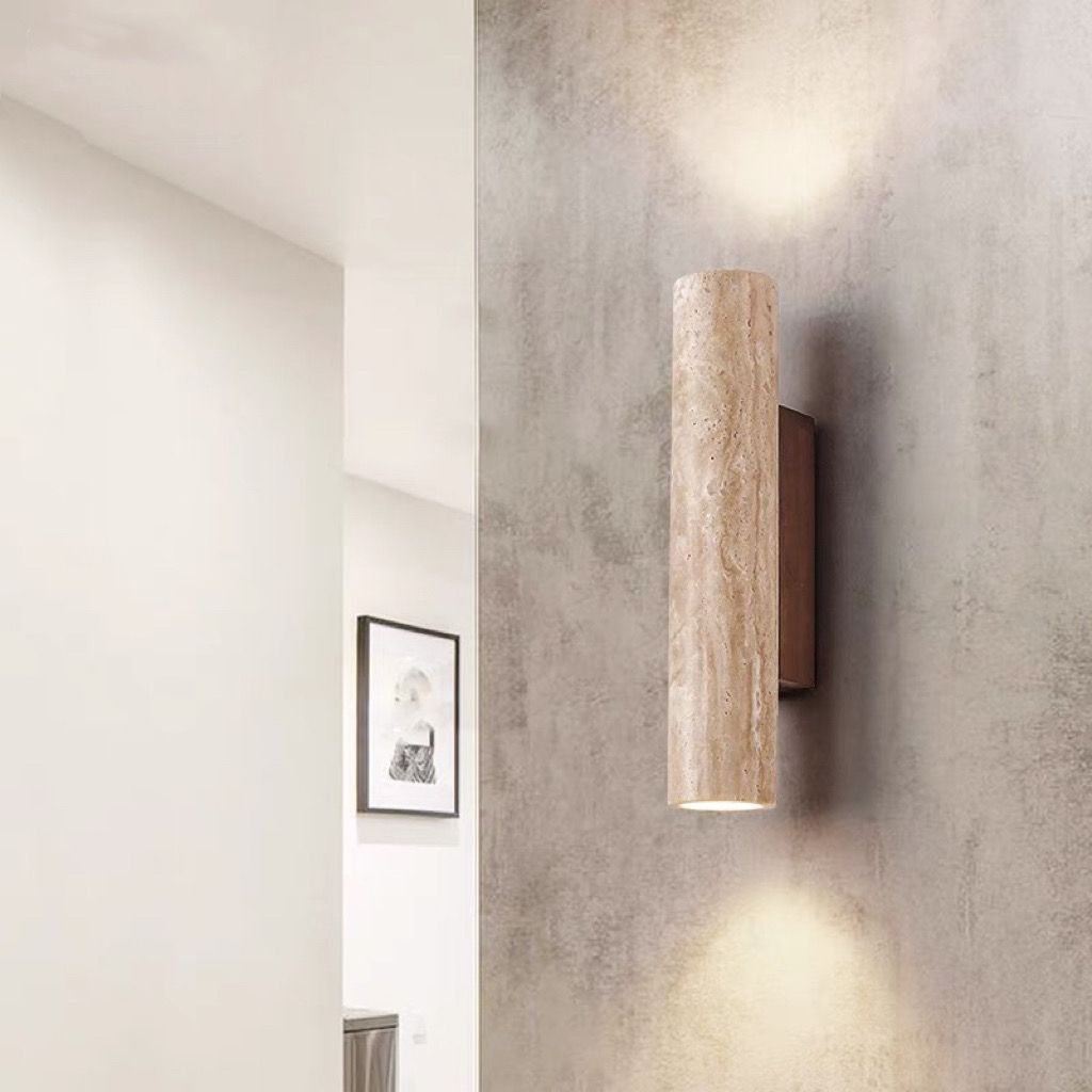 Lampada da parete in travertino a 2 luci Nordivea — Struttura in legno, design scandinavo