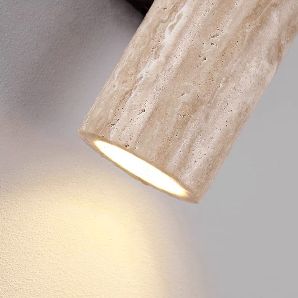 Lampada da parete in travertino a 2 luci Nordivea — Struttura in legno, design scandinavo