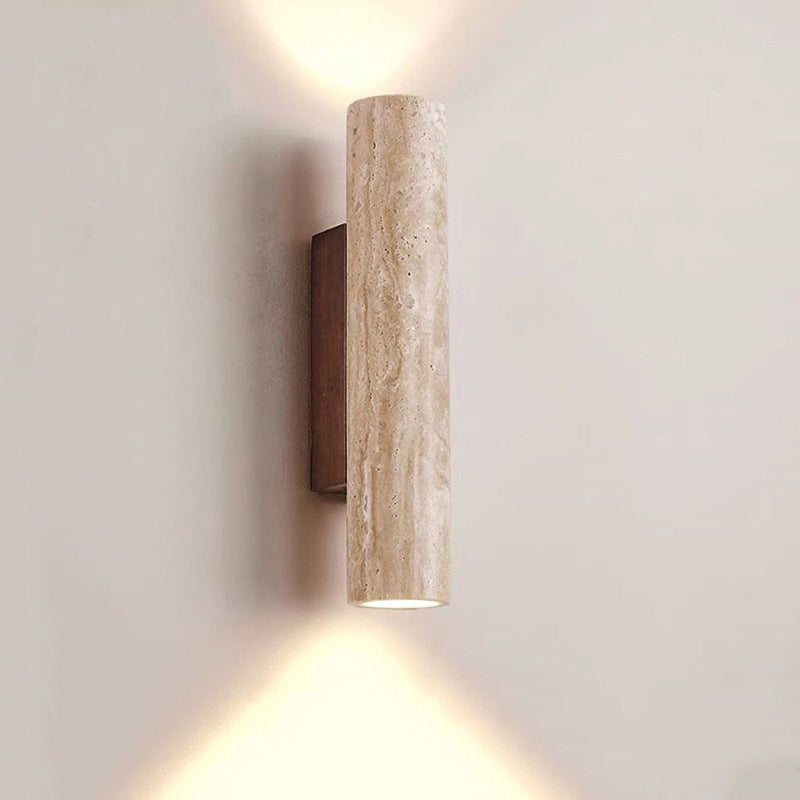 Lampada da parete in travertino a 2 luci Nordivea — Struttura in legno, design scandinavo