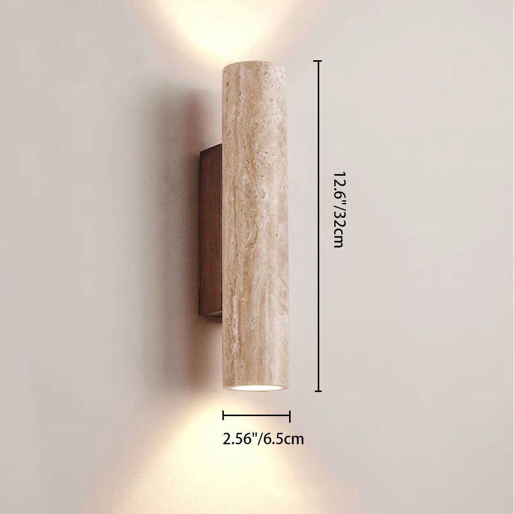 Lampada da parete in travertino a 2 luci Nordivea — Struttura in legno, design scandinavo