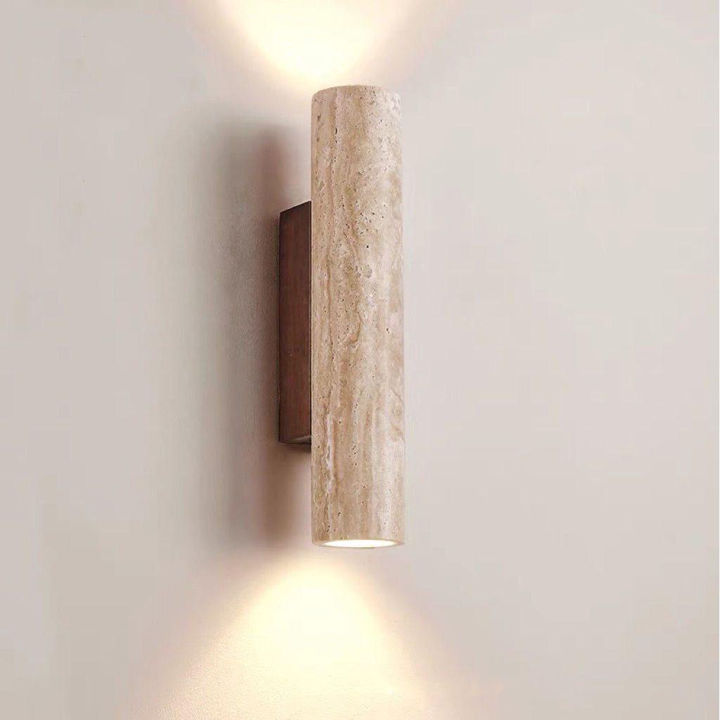 Lampada da parete in travertino a 2 luci Nordivea — Struttura in legno, design scandinavo
