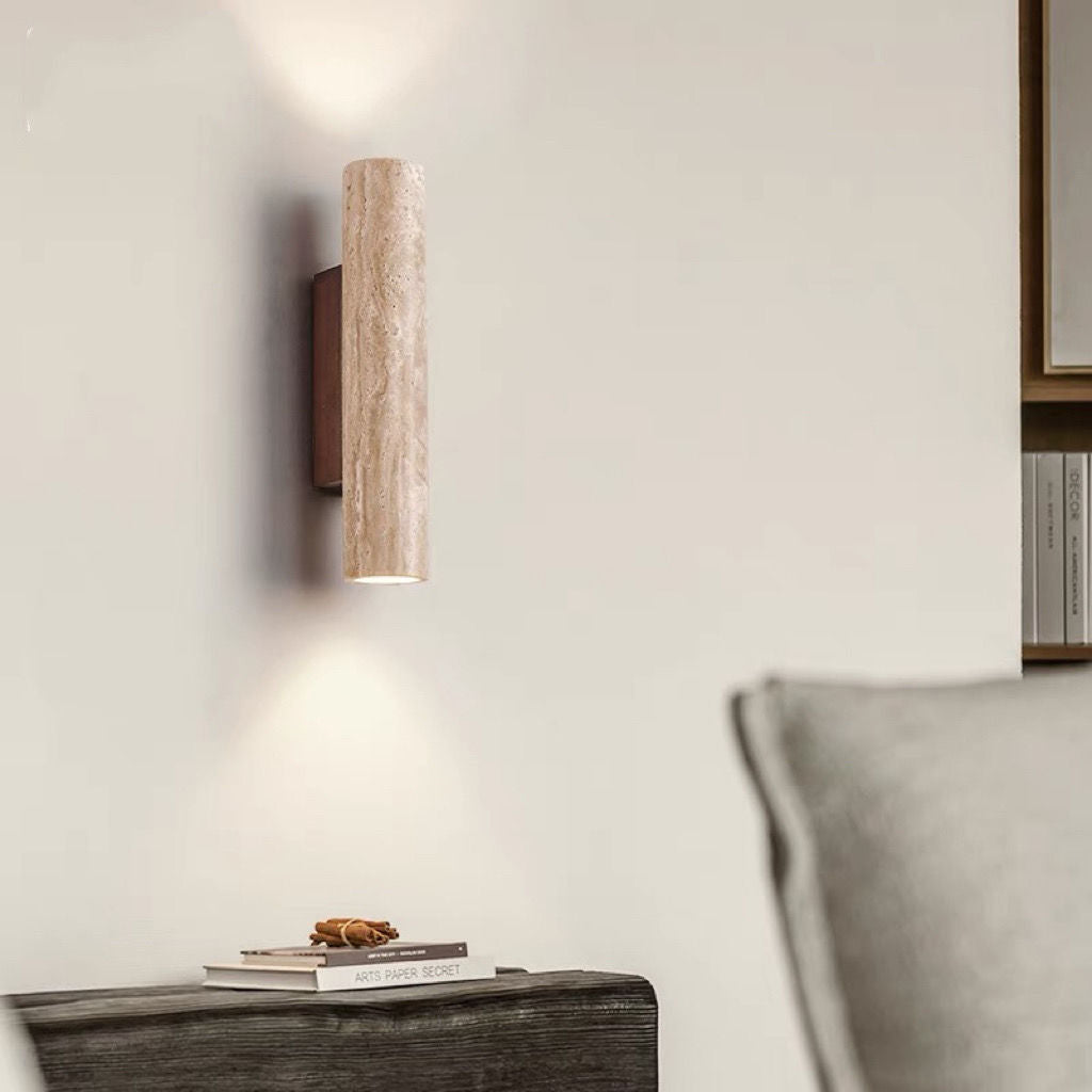 Lampada da parete in travertino a 2 luci Nordivea — Struttura in legno, design scandinavo