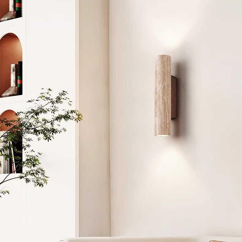 Lampada da parete in travertino a 2 luci Nordivea — Struttura in legno, design scandinavo