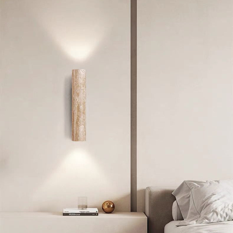 Lampada da parete in travertino a 2 luci Nordivea — Struttura in legno, design scandinavo