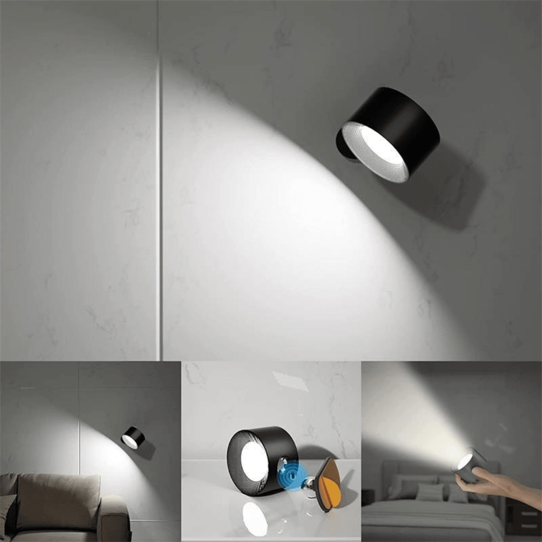 Wireless Wall Lamp — USB Rechargeable LED Lighting, 360° Adjustable Head