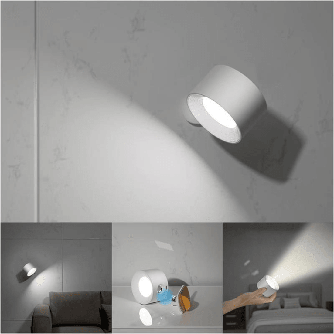 Wireless Wall Lamp — USB Rechargeable LED Lighting, 360° Adjustable Head