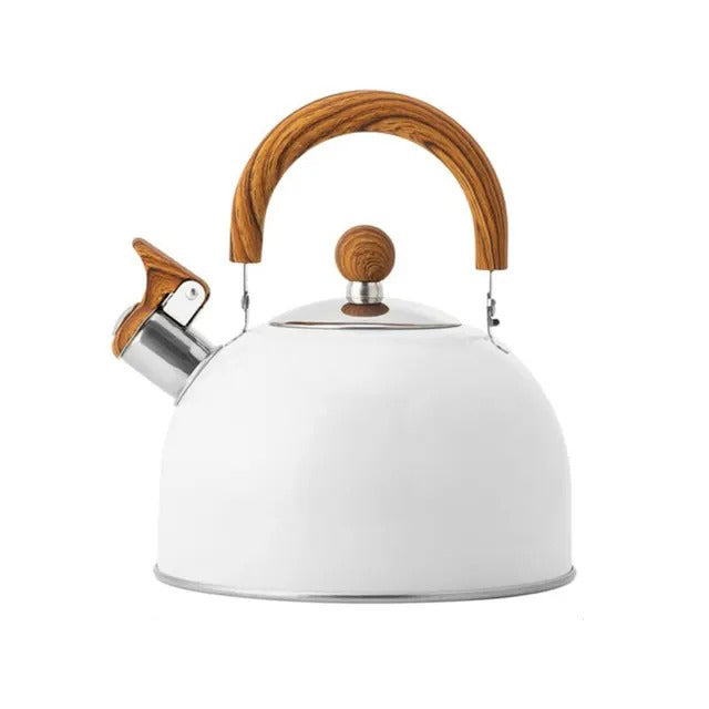 Chaleira ajustável de aço inoxidável — capacidades de 2,5L/3L, apito integrado